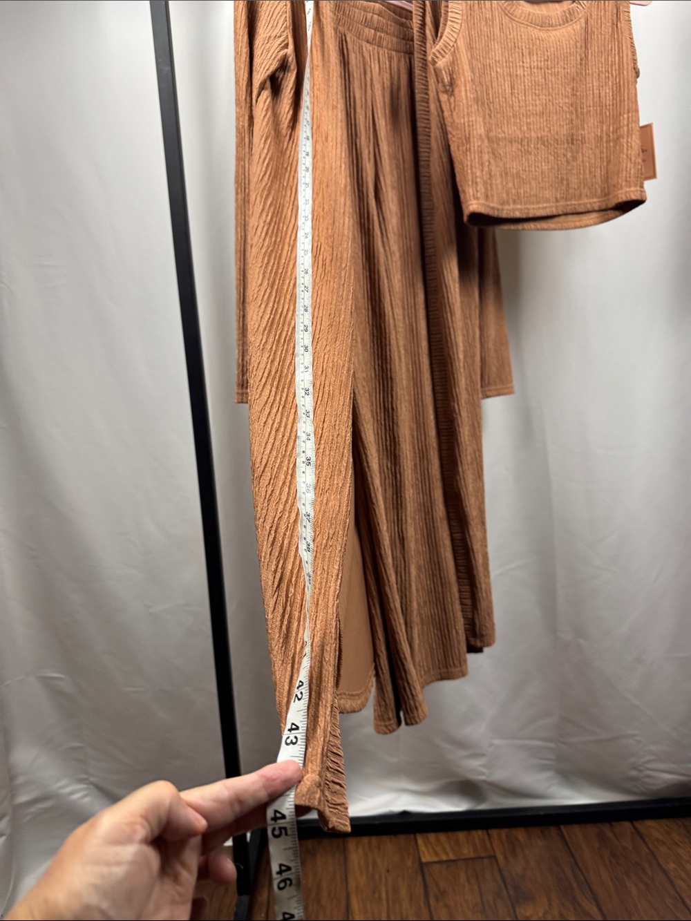 NWT 3 Piece Ribbed Knit Matching Set Duster Tank Wide Leg Pants L - Picture 9 of 12